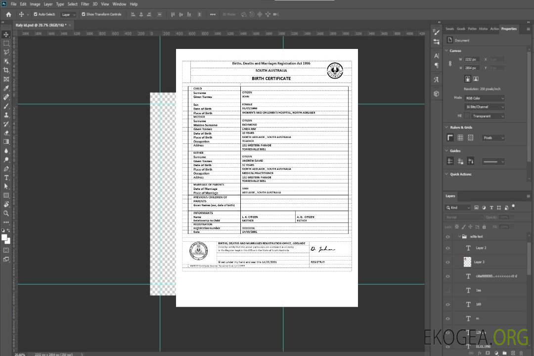 Australie Acte de naissance Australie-Méridionale version 2 template Australie Acte de naissance Australie-Méridionale version 2 template